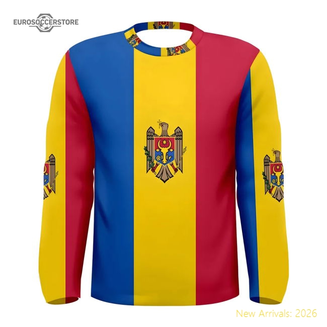 Moldova Flag Long Sleeve Sublimated Sports Jersey-Football Jersey Hub