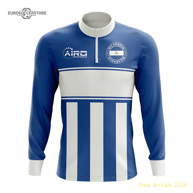 Nicaragua Concept Football Half Zip Midlayer Top (Blue-White)-Football Jersey Hub