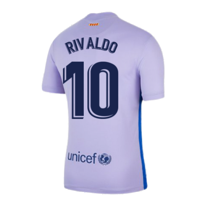 2021-2022 Barcelona Away Shirt (Kids) (RIVALDO 10)-Football Jersey Hub