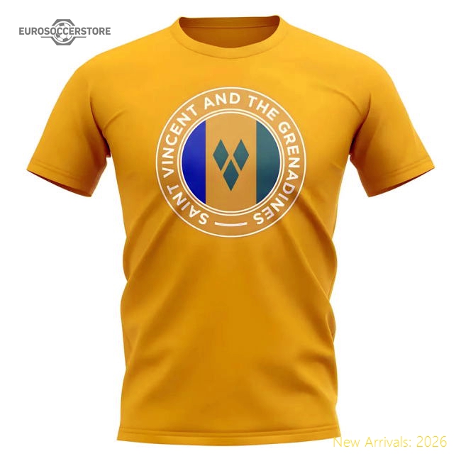 Saint Vincent and Grenadines Football Badge T-Shirt (Yellow)-Football Jersey Hub