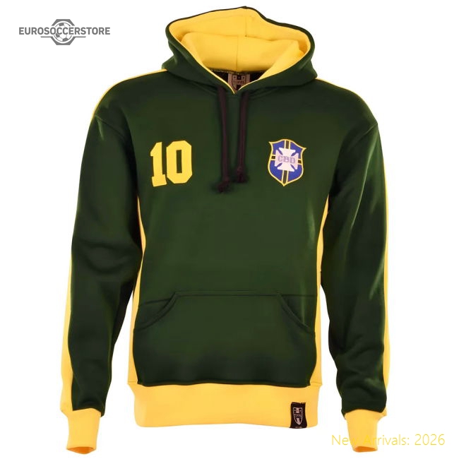 Brazil Number 10 Green Retro Hoodie-Football Jersey Hub
