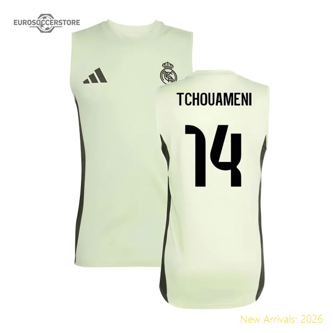 2025-2026 Real Madrid Sleeveless Training Jersey (Almost Lime) (Tchouameni 14)-Football Jersey Hub
