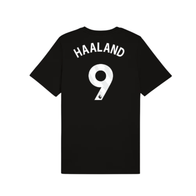 2025-2026 Man City FtblESS Tee (Black) (Haaland 9)-Football Jersey Hub