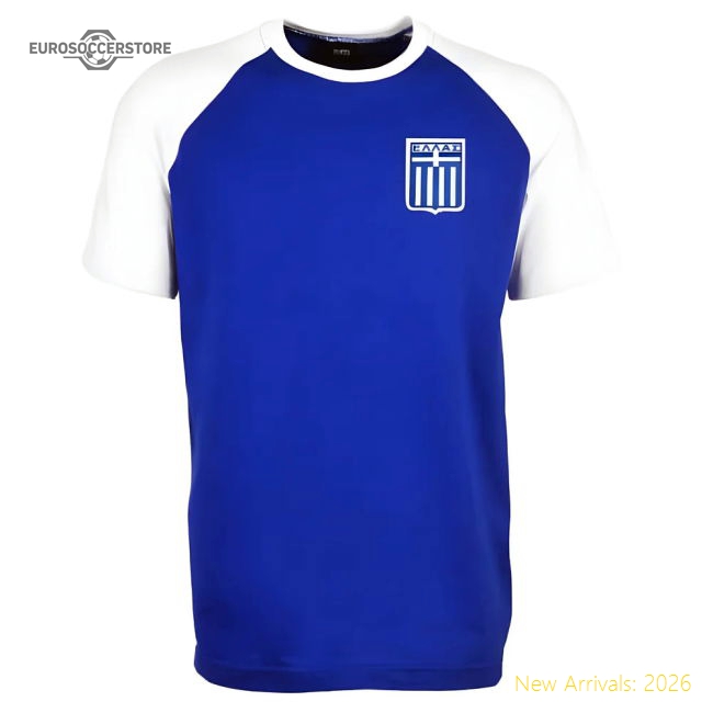 Greece Raglan Sleeve Royal/White Retro T-Shirt-Football Jersey Hub