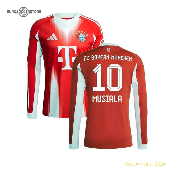 2025-2026 Bayern Munich Long Sleeve Home Shirt (Musiala 10)-Football Jersey Hub
