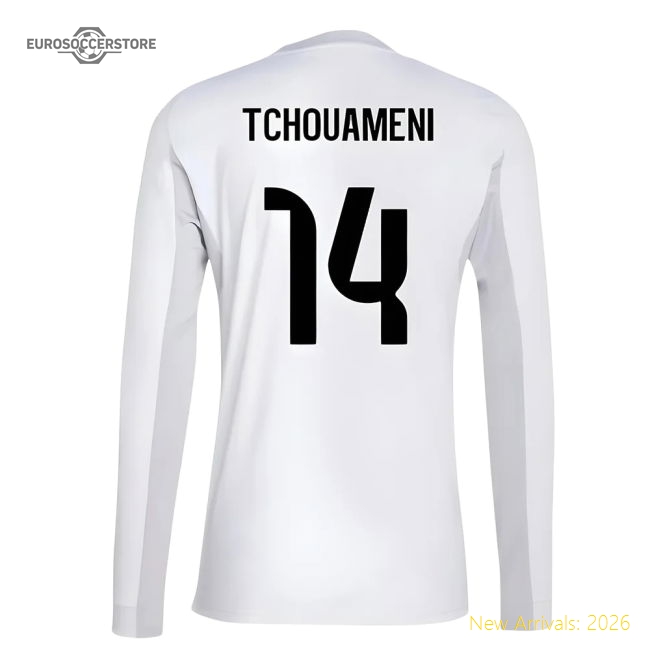 2025-2026 Real Madrid Long Sleeve Home Shirt (Tchouameni 14)-Football Jersey Hub