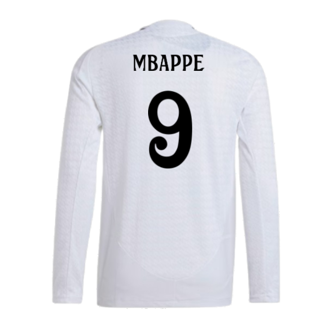 2024-2025 Real Madrid Authentic Long Sleeve Home Shirt (Mbappe 9)-Football Jersey Hub