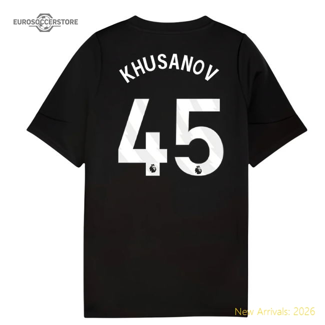 2025-2026 Man City Training Jersey (Black) - Kids (Khusanov 45)-Football Jersey Hub