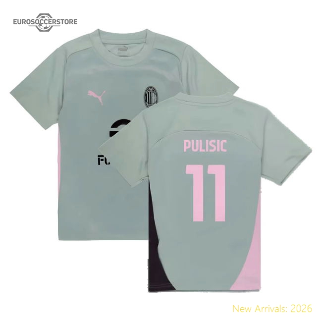 2024-2025 AC Milan Training Shirt (Green Fog) - Kids (Pulisic 11)-Football Jersey Hub