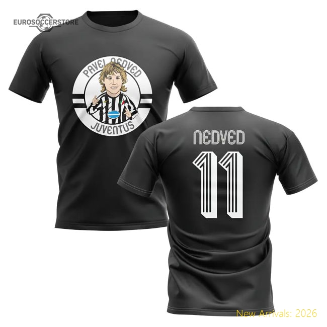 Pavel Nedved Juventus Illustration T-Shirt (Black)-Football Jersey Hub