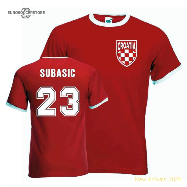 Danijel Subasic Croatia Ringer Tee (red)-Football Jersey Hub