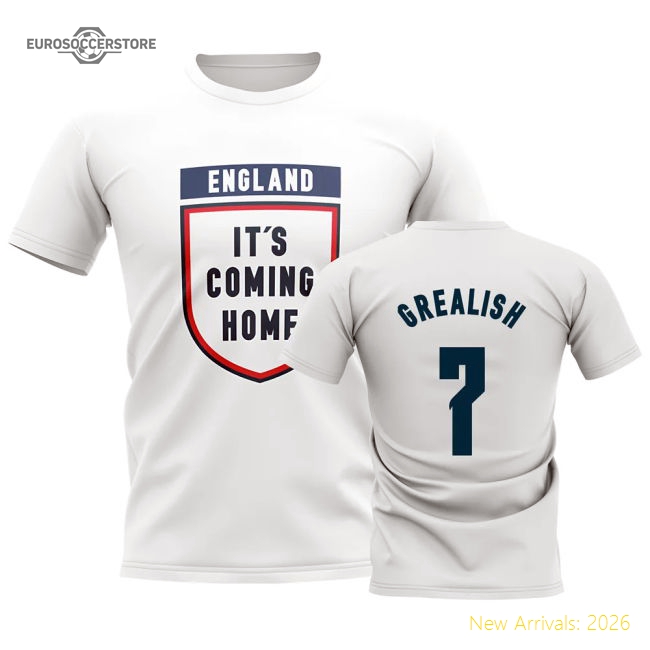 England Its Coming Home T-Shirt (Grealish 7) - White-Football Jersey Hub