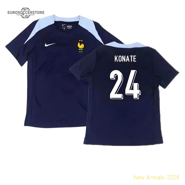 2024-2025 France Dri-Fit Strike Training Shirt (Navy) (Konate 24)-Football Jersey Hub