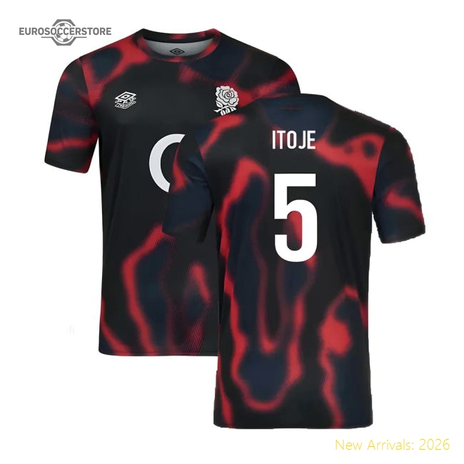 2024-2025 England Rugby Warm Up Jersey O2 (Black) - Kids (Itoje 5)-Football Jersey Hub