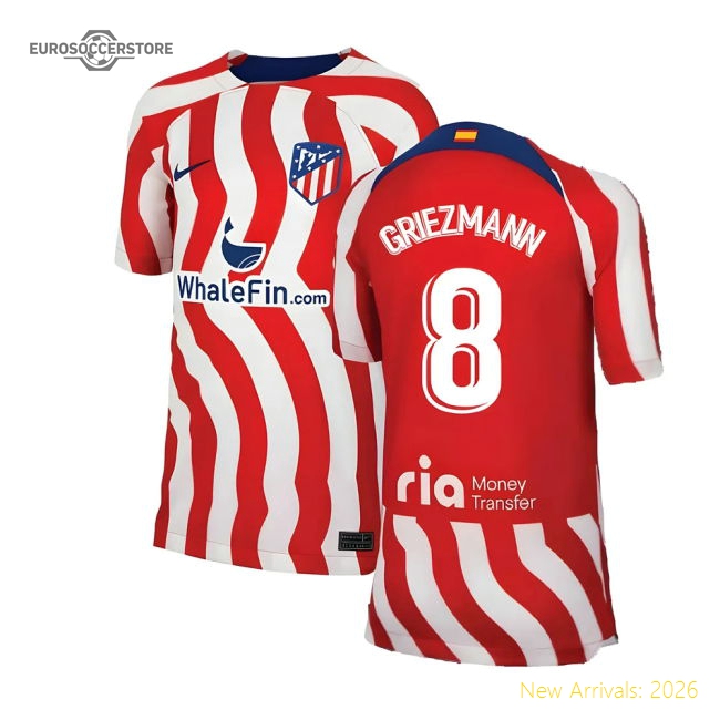 2022-2023 Atletico Madrid Home Shirt (Kids) (GRIEZMANN 8)-Football Jersey Hub