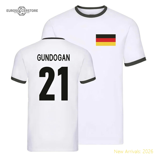 Germany Ringer T-Shirt (Ilkay Gundogan 21)-Football Jersey Hub