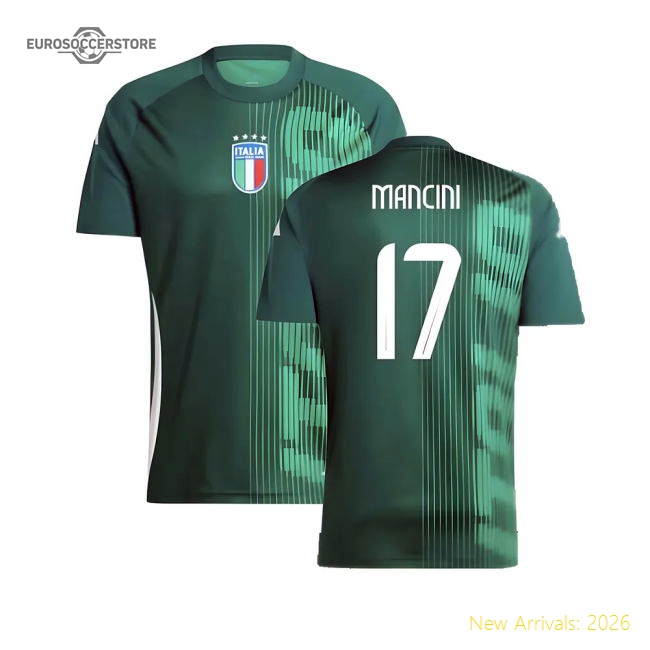 2024-2025 Italy Pre-Match Shirt (Green) (MANCINI 17)-Football Jersey Hub