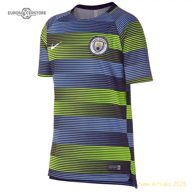 2018-2019 Man City Nike Pre-Match Training Shirt (Volt-blue)-Football Jersey Hub