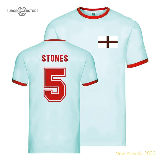 England Ringer T-Shirt (John Stones 5)-Football Jersey Hub