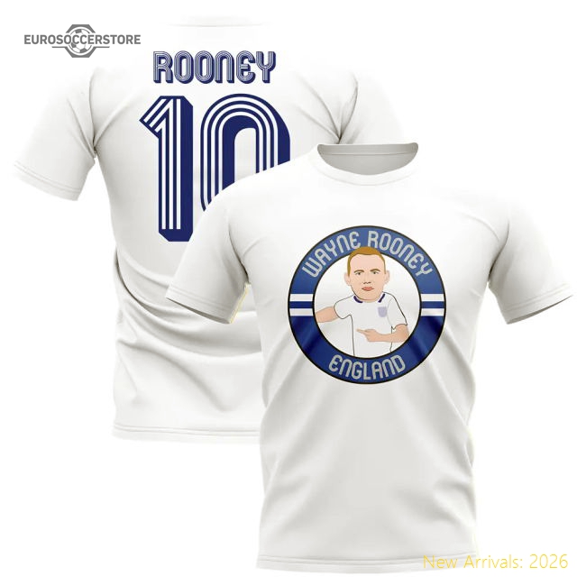 Wayne Rooney England Illustration T-Shirt (White)-Football Jersey Hub