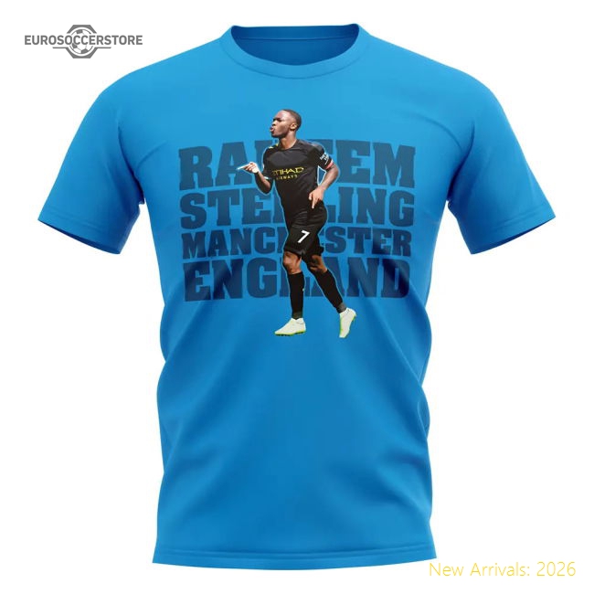 Raheem Sterling Man City Player T-Shirt (Blue)-Football Jersey Hub
