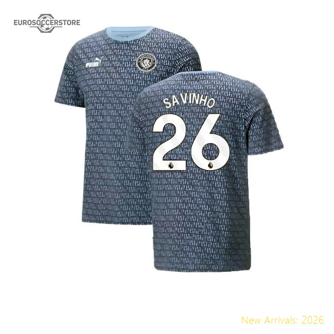 2024-2025 Man City ftblCulture Tee AOP (Navy) - Kids (Savinho 26)-Football Jersey Hub