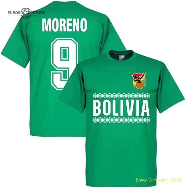 Bolivia Team Moreno No.9 T-shirt - Green-Football Jersey Hub
