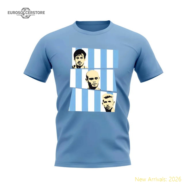 Silva Kompany Aguero Manchester City Trio T-Shirt (Sky)-Football Jersey Hub