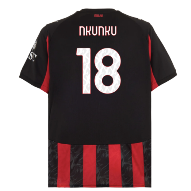 2025-2026 AC Milan Home Shirt (Nkunku 18)-Football Jersey Hub