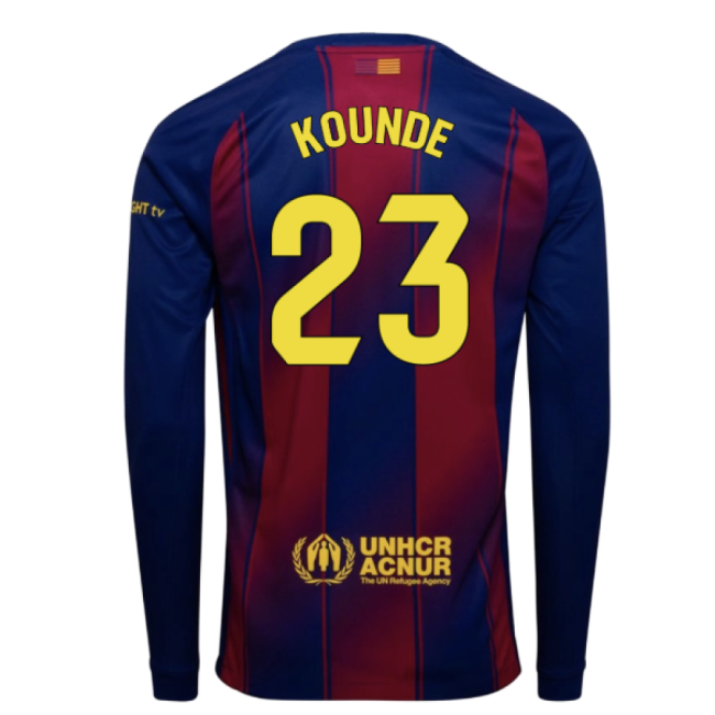 2025-2026 Barcelona Home Long Sleeve Shirt (Kounde 23)-Football Jersey Hub
