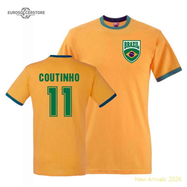 Philipe Coutinho Brazil Ringer Tee (yellow)-Football Jersey Hub