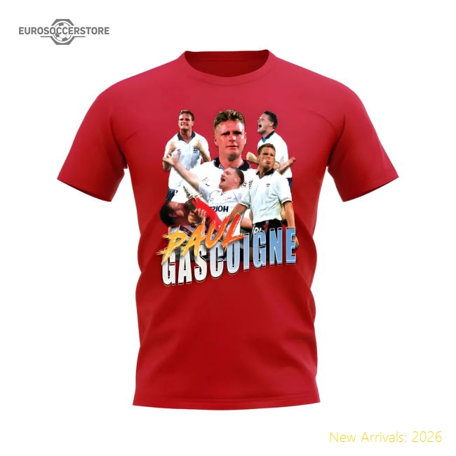 Paul Gascoigne England Bootleg T-Shirt (Red)-Football Jersey Hub