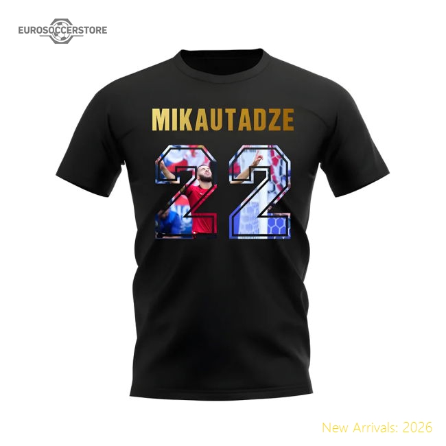 Georges Mikautadze Name And Number Georgia T-Shirt (Black)-Football Jersey Hub