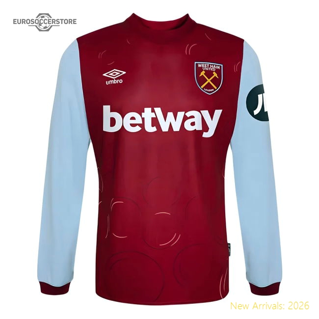 2023-2024 West Ham Long Sleeve Home Shirt-Football Jersey Hub