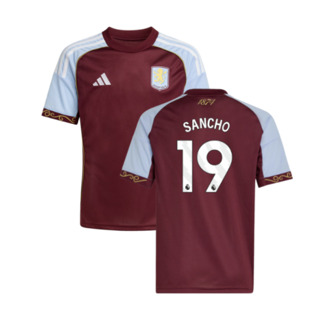 2025-2026 Aston Villa Home Shirt (Kids) (Sancho 19)-Football Jersey Hub