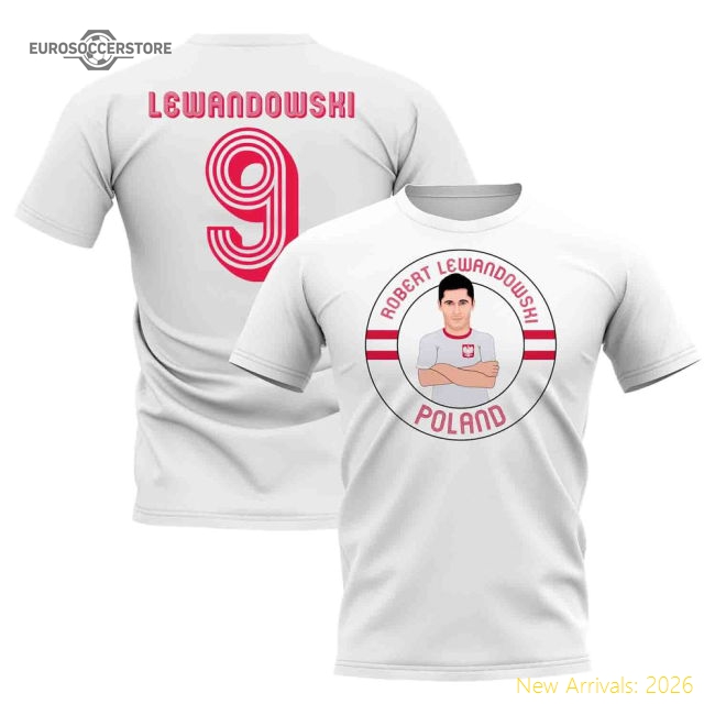 Robert Lewandowski Poland Illustration T-Shirt (White)-Football Jersey Hub