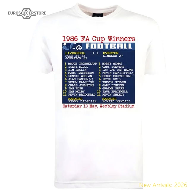 1986 FA Cup Final (Liverpool) Retrotext T-Shirt - White-Football Jersey Hub
