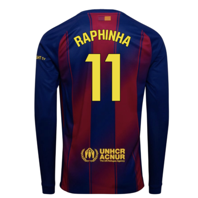 2025-2026 Barcelona Home Long Sleeve Shirt (Raphinha 11)-Football Jersey Hub
