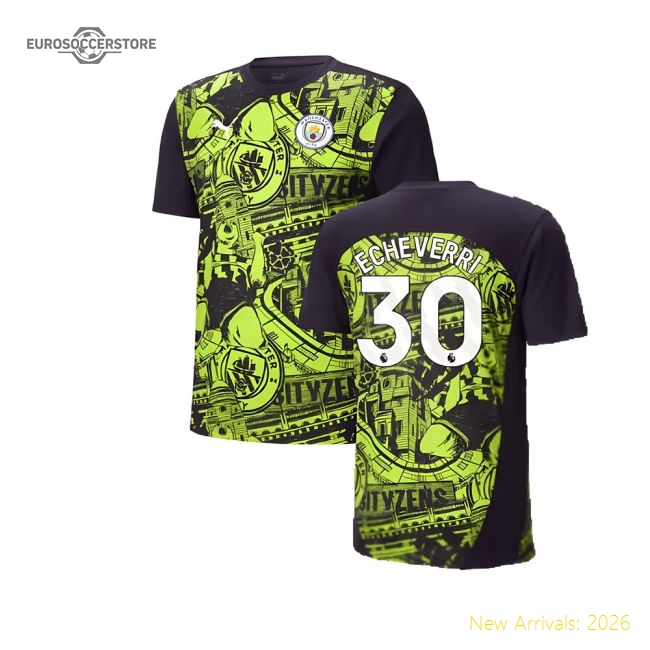 2024-2025 Man City Pre-Match Shirt (Yellow Glow) (Echeverri 30)-Football Jersey Hub