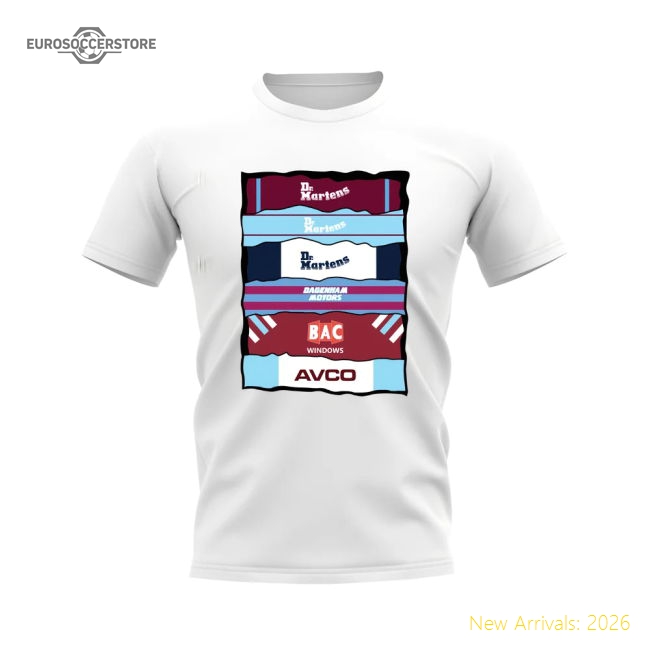 West Ham Shirt Sponsor History T-shirt (White)-Football Jersey Hub