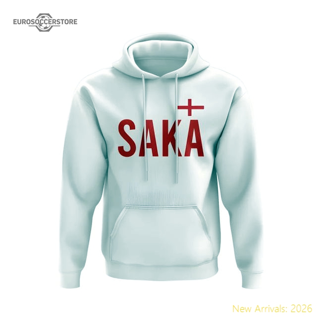 Bukayo Saka England Name Hoody (White)-Football Jersey Hub