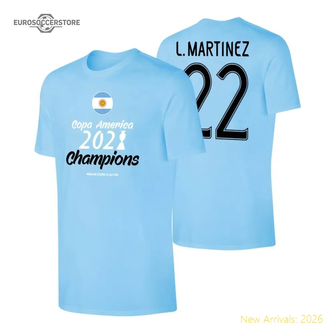 Argentina WINNERS T-Shirt (L. Martinez 22) Light Blue-Football Jersey Hub