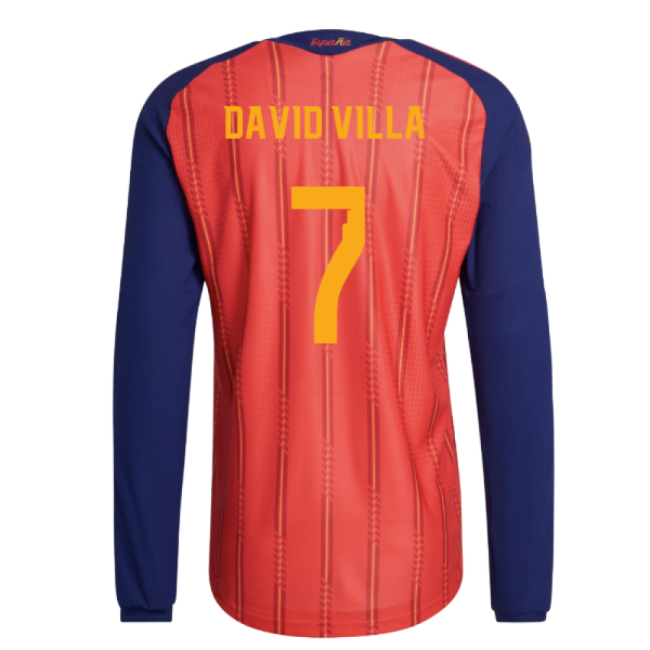 2026-2027 Spain Authentic Long Sleeve Home Shirt (David Villa 7)-Football Jersey Hub