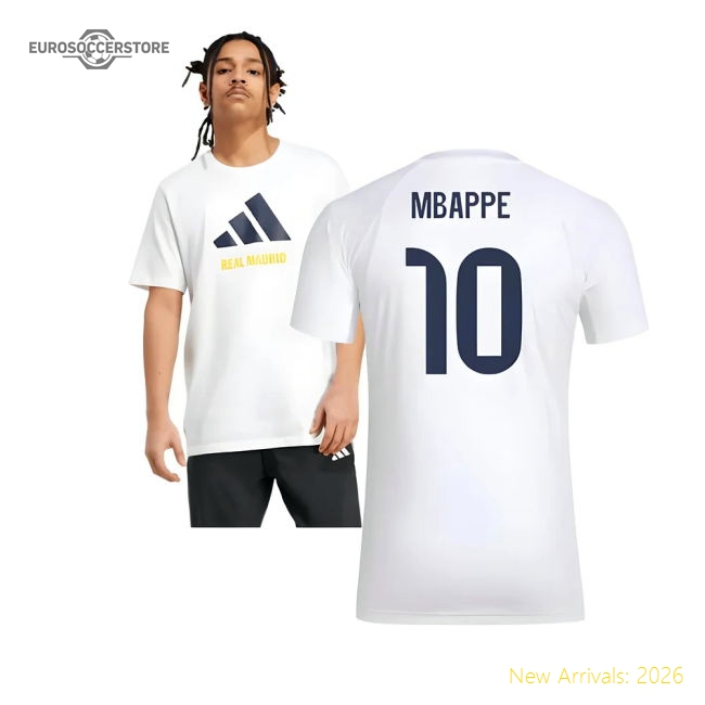 2025-2026 Real Madrid Seasonal Graphic Tee (White) (Mbappe 10)-Football Jersey Hub