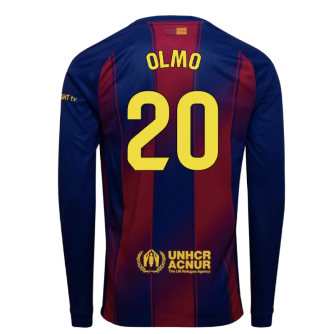 2025-2026 Barcelona Home Long Sleeve Shirt (Olmo 20)-Football Jersey Hub