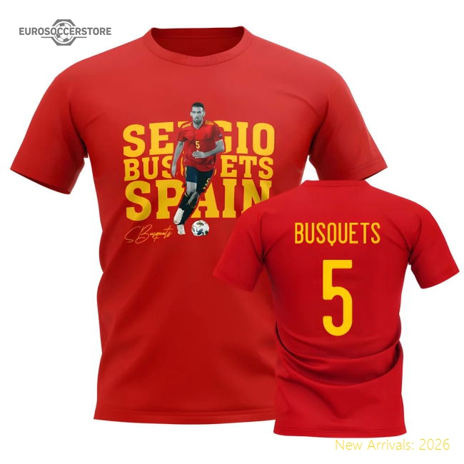 Sergio Busquets Spain Player Tee (Red)-Football Jersey Hub
