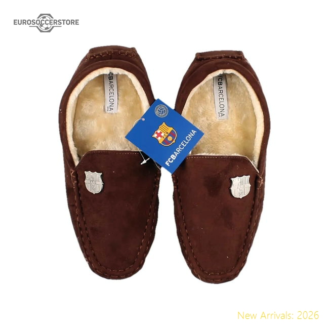 Barcelona Moccasain Slippers Size 7-8 (Brown)-Football Jersey Hub