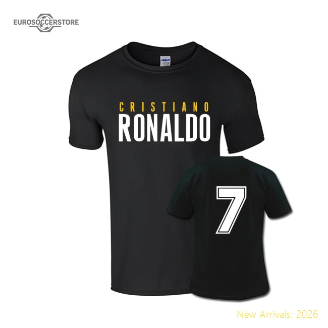 Cristiano Ronaldo Front Name T-shirt (black) - Kids-Football Jersey Hub