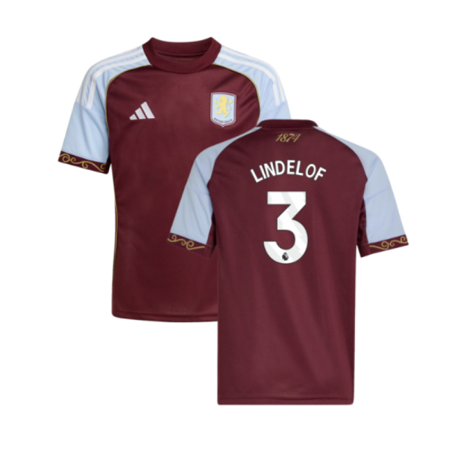 2025-2026 Aston Villa Home Shirt (Kids) (Lindelof 3)-Football Jersey Hub