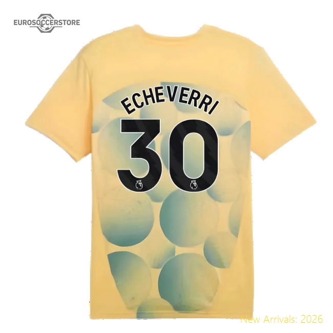 2024-2025 Man City Prematch SS Shirt (Flaxen) - Kids (Echeverri 30)-Football Jersey Hub